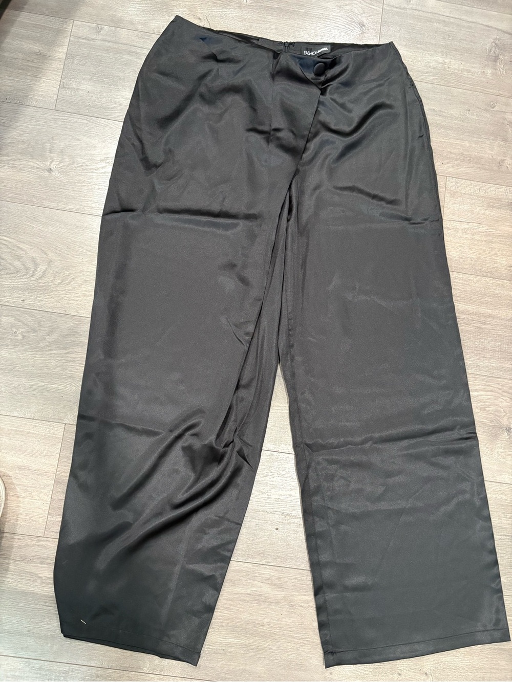 Black Wide-Leg Satin Trousers